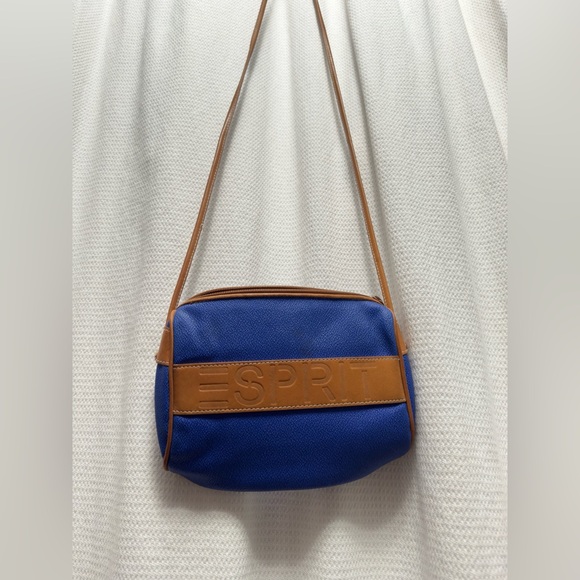 Vintage Esprit crossbody bag blue and leather - Picture 2 of 6